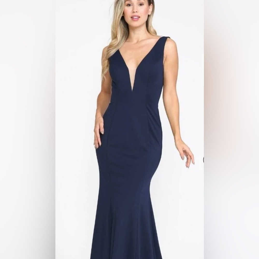 Xscape Dark blue formal cocktail dress.